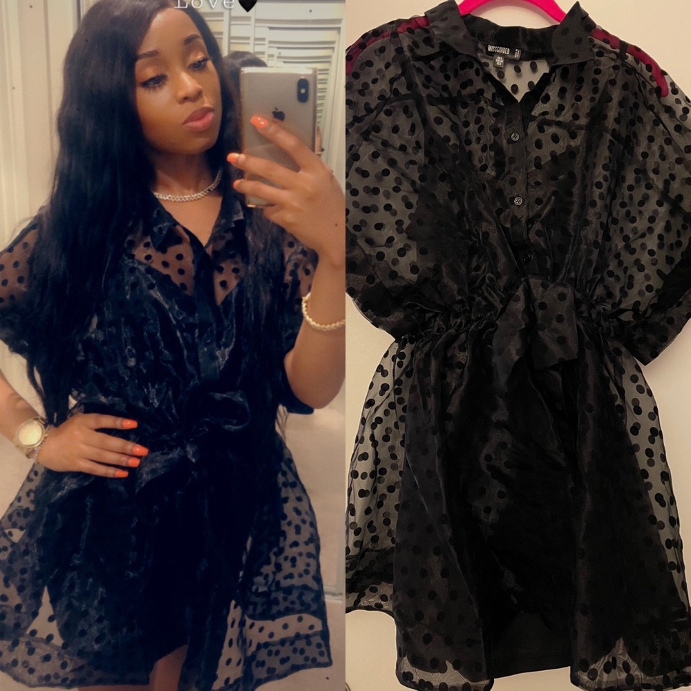 🖤 Missguided Polka Dot Organza Skater Shirt Dress